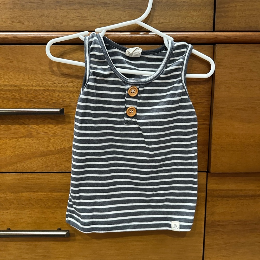 Lulu & Roo Grey Striped Kids Tank Top with Button Detail, Size 2T
